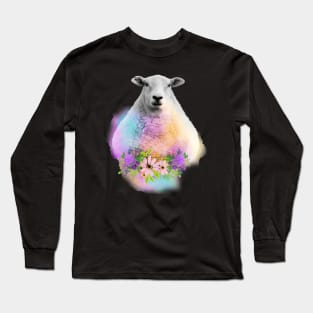 Watercolor Floral Sheep Long Sleeve T-Shirt